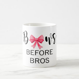 Bows Before Bros Pink Bow Black Lettering Coffee Mug