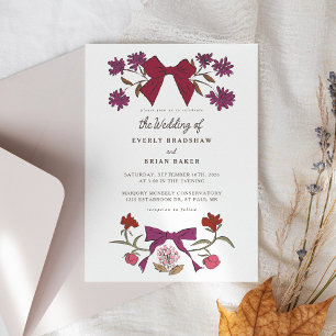 Bows & Blossoms Magneta Coquette Wedding Invitation