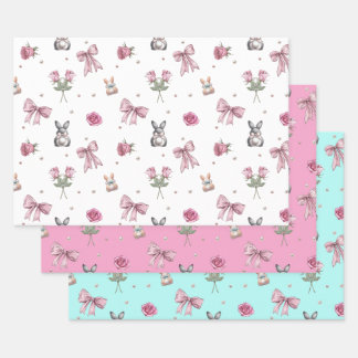 Bows, Bunnies and Flowers Wrapping Paper Sheet