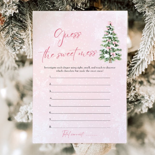 Bows Christmas Baby Shower Guess the Sweet Mess Invitation (Pink Bows Christmas Baby Shower Guess the Sweet Mess Game)