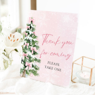 Bows Christmas Baby Shower Thank You For Coming  Pedestal Sign