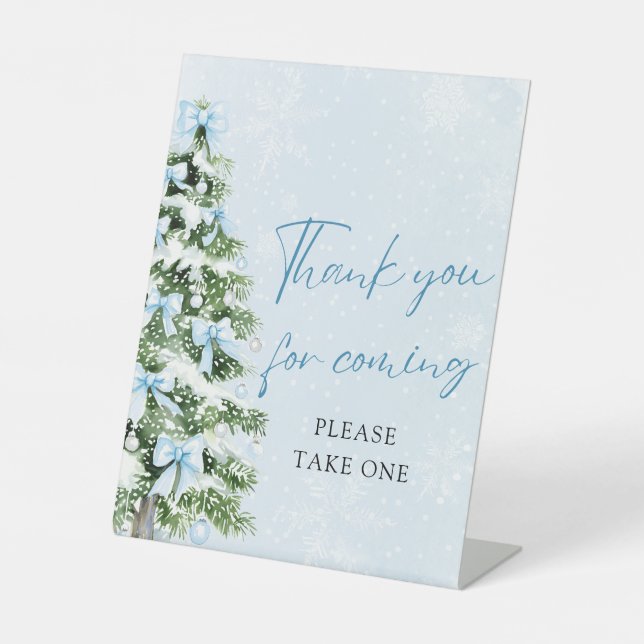 Bows Christmas Baby Shower Thank You For Coming  Pedestal Sign (Front)