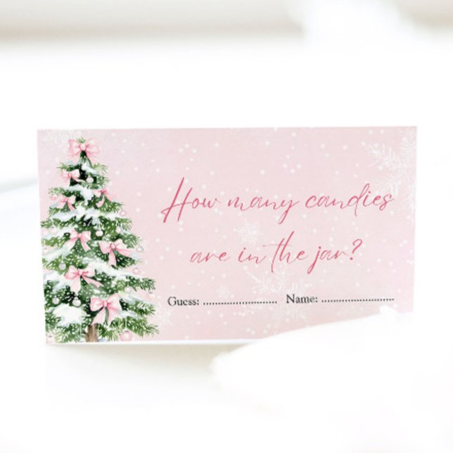 Bows Christmas How Many Candies Baby Shower Game Enclosure Card (Pink Bows Christmas How Many Candies Baby Shower Game)