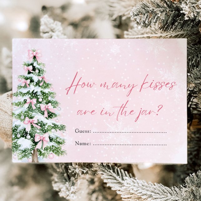 Bows Christmas How Many Kisses Baby Shower Game Invitation (Pink Bows Christmas How Many Kisses Baby Shower Game)