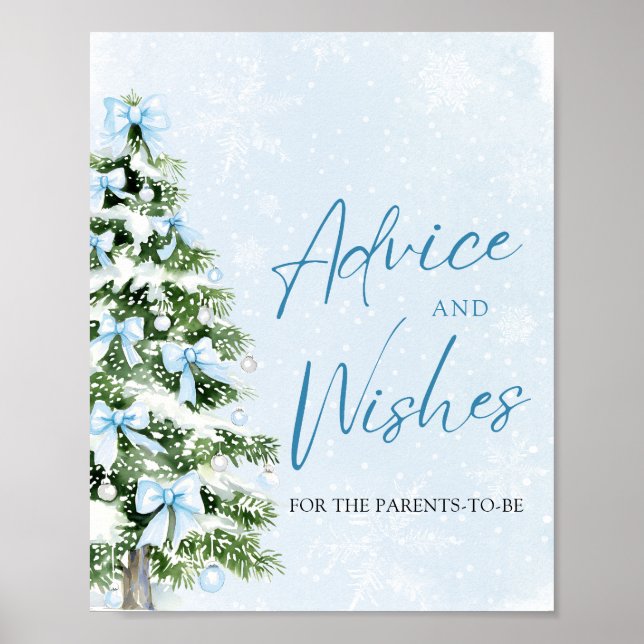 Bows Christmas Tree Baby Shower Advice and Wishes Poster (Front)