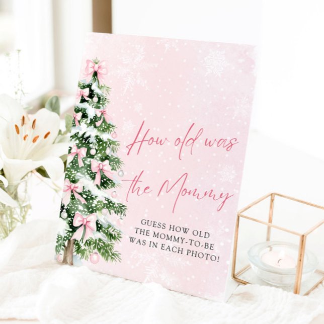 Bows Christmas Tree How Old Was Mummy Game Sign (Pink Bows Christmas Tree How Old Was Mommy Game Sign)
