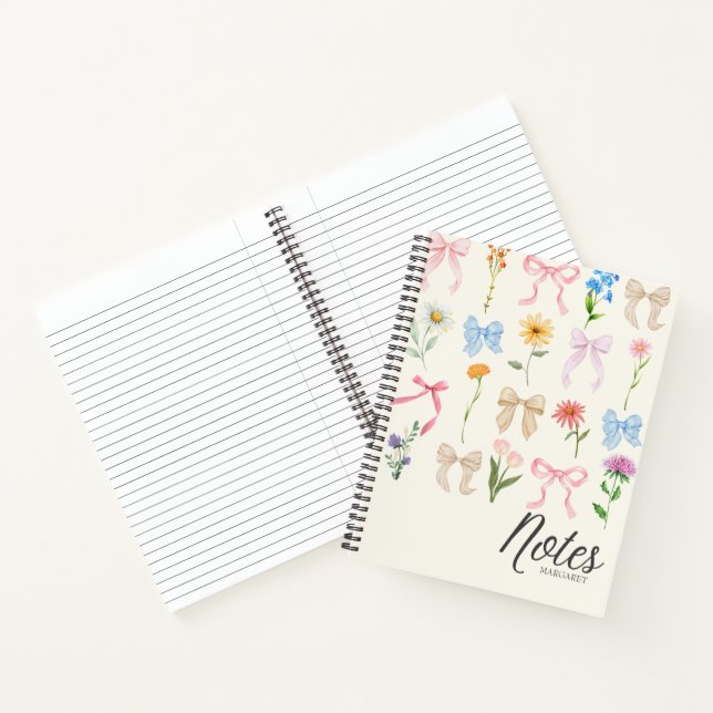 Bows Floral Classy Stylish Minimal  Notebook (Inside)