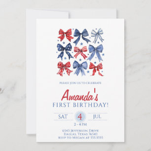  Bows fourth of July birthday Invitation