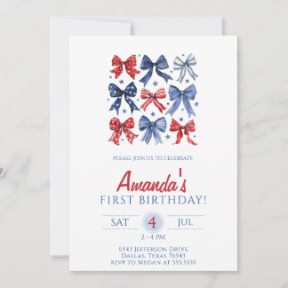  Bows fourth of July birthday Invitation