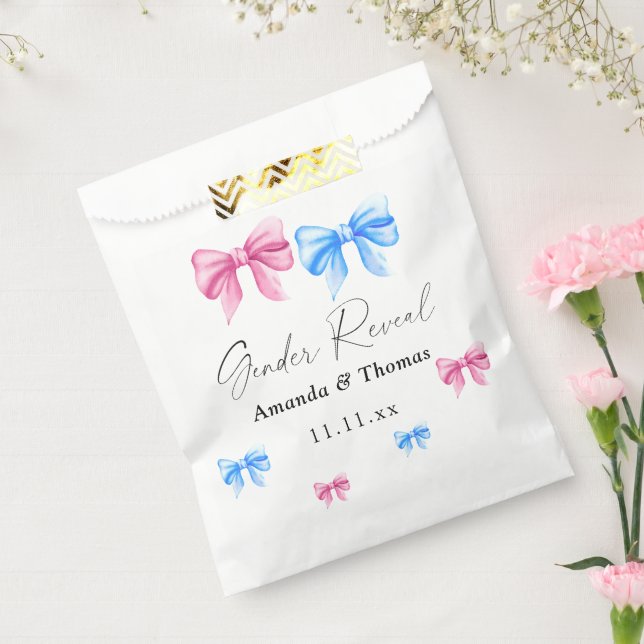 Bows Gender Reveal. Girl or Boy Favour Bags (Sealed)