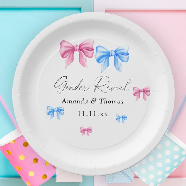 Bows Gender Reveal. Girl or Boy Paper Plate (Creator Uploaded)