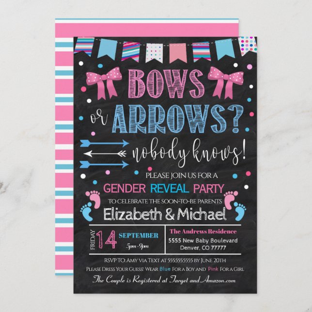 Bows or Arrows Gender Reveal Invitation (Front/Back)