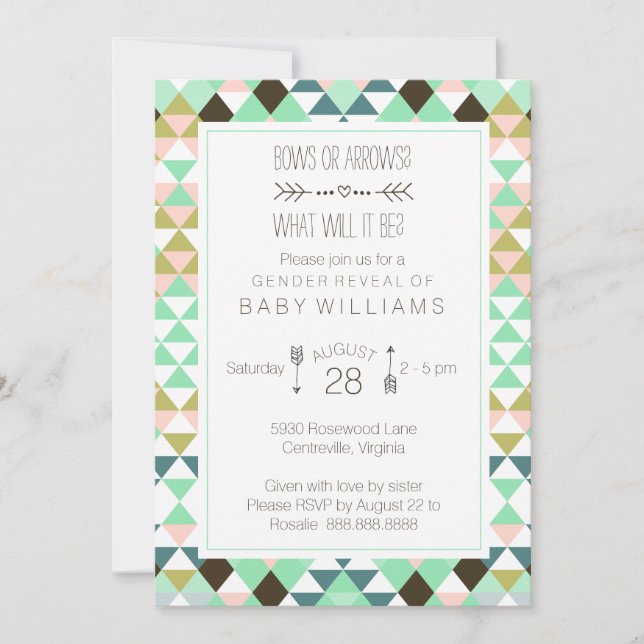 Bows or Arrows Tribal Gender Baby Reveal Invitation (Front)