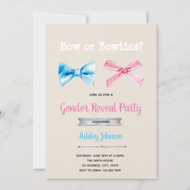 Bows or bowties word invite (Front)