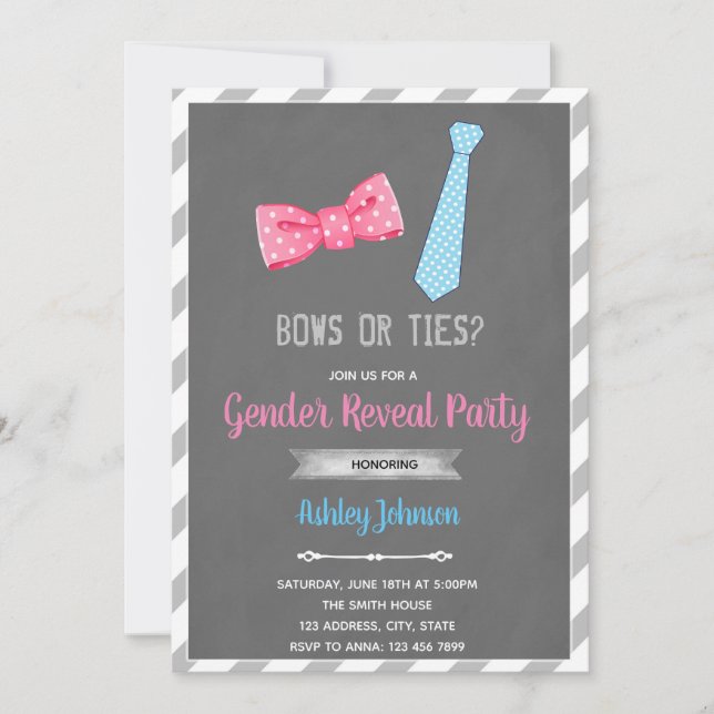 Bows or ties gender reveal invitation (Front)