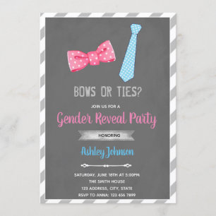 Bows or ties gender reveal invitation