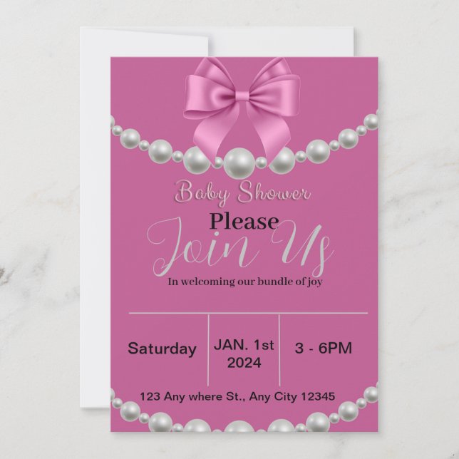 Bows & Pearls Invitation (Front)