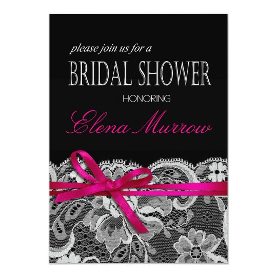 Bows Ribbon & Lace Bridal Shower black fuschia Card
