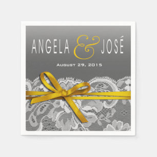 Bows Ribbon & Lace Wedding Party   grey yellow Napkin