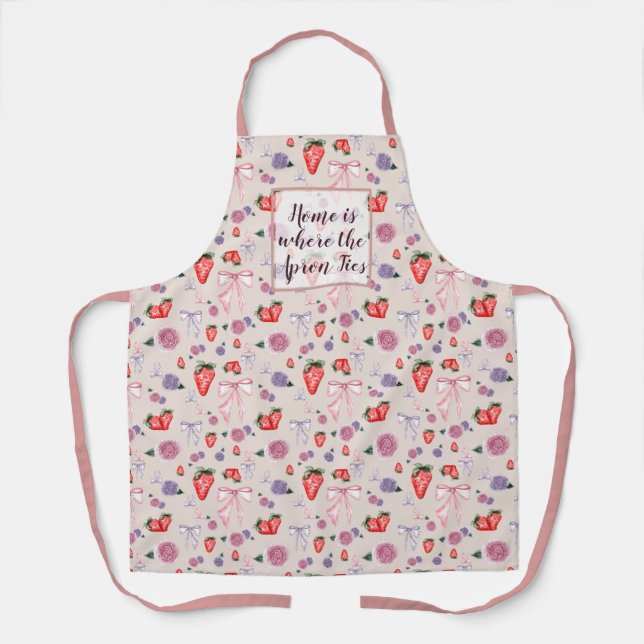 Bows, Roses & Strawberries Coquette Pattern  Apron (Front)
