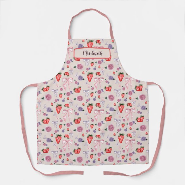 Bows, Roses & Strawberries Coquette Pattern  Apron (Front)