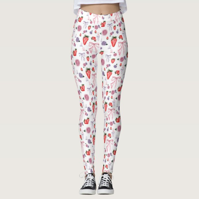 Bows, Roses & Strawberries Coquette Pattern  Leggings (Front)