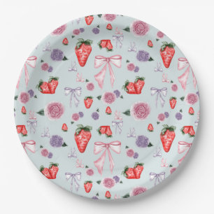Bows, Roses & Strawberries Coquette Pattern  Paper Plate