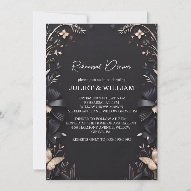 Bows Satin Chic Ribbon Cutting Rehearsal Dinner Invitation (Front)