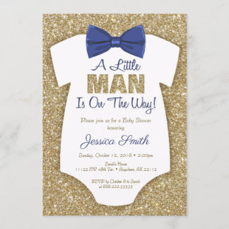 Bowtie Baby Shower Invitation Gold Glitter