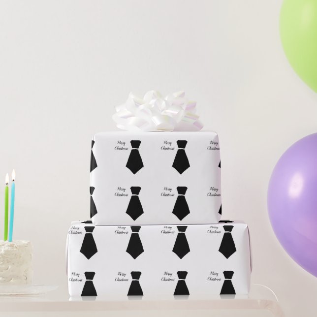 Bowtie Pattern Merry Christmas Black White Trendy Wrapping Paper (Party Gifts)