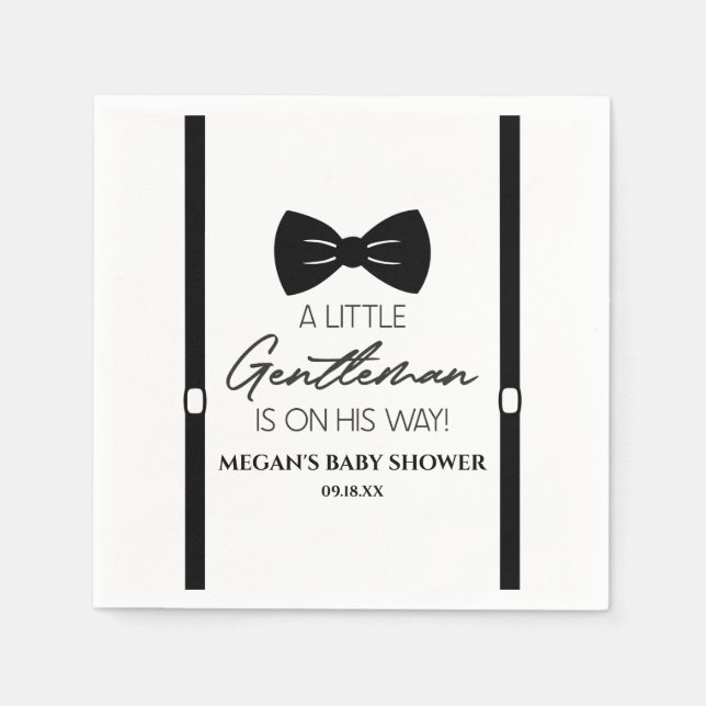 Bowtie Suspenders A Little Gentleman Baby Shower Napkin (Front)