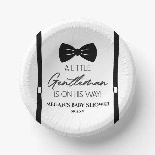 Bowtie Suspenders A Little Gentleman Baby Shower Paper Plate (Front)