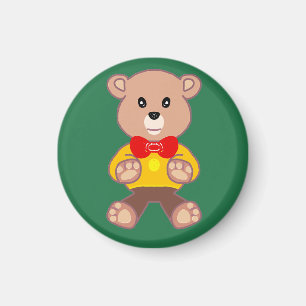 Bowtie Teddy bear on Green Magnet
