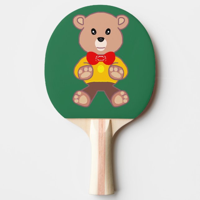 Bowtie Teddy bear on Green  Ping Pong Paddle (Front)