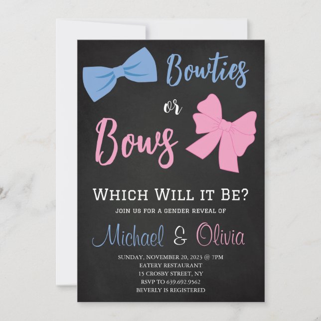 Bowties or Bows Gender Reveal Invitation (Front)