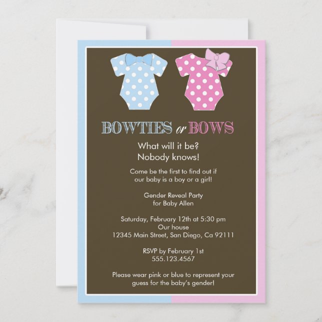 Bowties or Bows? Gender Reveal Invitation (Front)