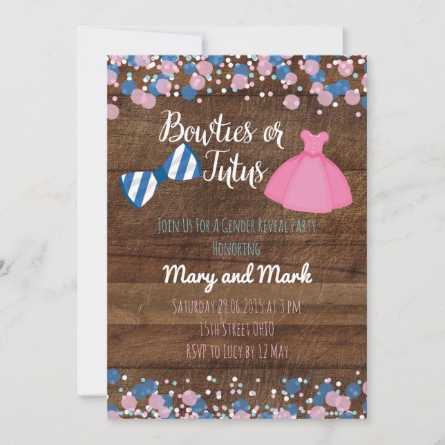 Bowties or Tutus Gender Reveal Invitation (Front)