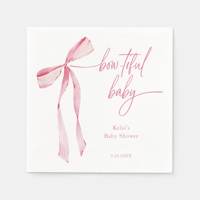 Bowtiful Watercolor Blush Pink Baby Shower Napkin (Front)