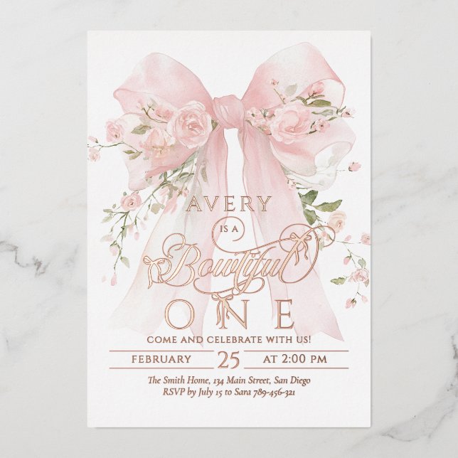 Bowtiiful One 1st Birthday Floral Bow Girls (Front)