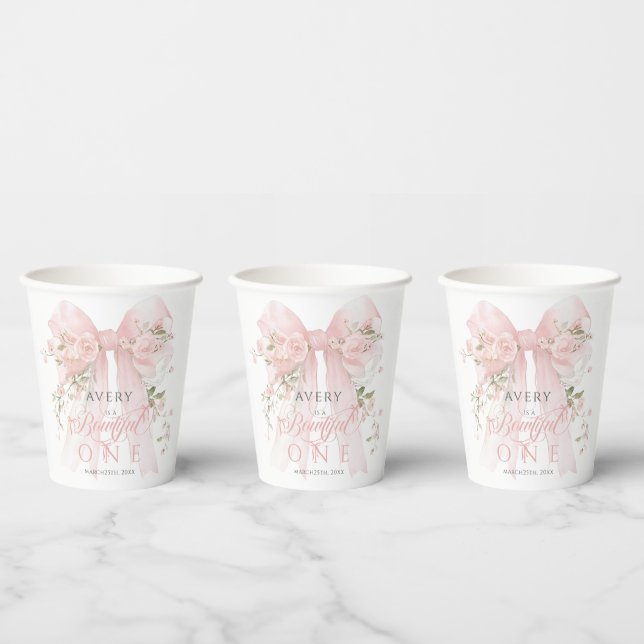 Bowtiiful One 1st Birthday Floral Bow Girls Paper Cups (Multi)