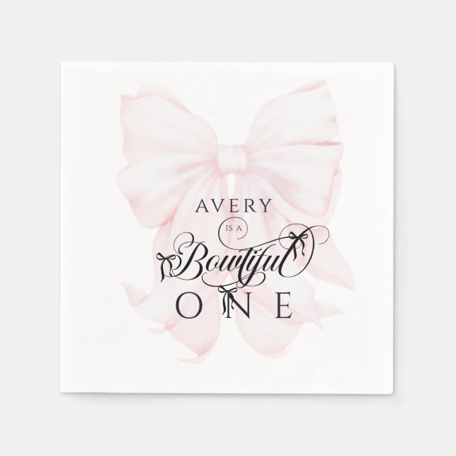 Bowtiiful One 1st Birthday Pink Bow Girls Napkin (Front)