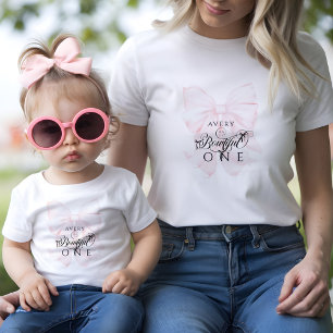 Bowtiiful One 1st Birthday Pink Bow Girls T-Shirt