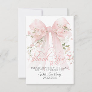 Bowtiiful One Photo 1st Birthday Floral Bow Girls Thank You Card