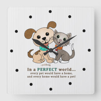 BowWow and MeeYow (Pet Adoption-Humane Treatment) Square Wall Clock
