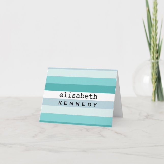 Box Aqua Blue Stripes Note Card (Front)