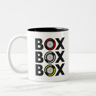 "Box Box Box" F1 Tyre Compound Design Two-Tone Coffee Mug