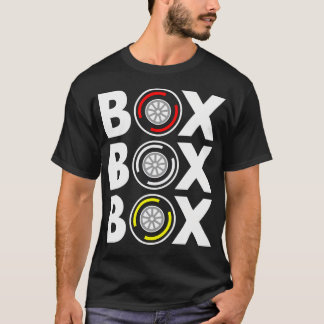 Box Box Box F1 Tyre Compound White Text Design T-Shirt