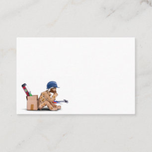 Box character handyman character sat thinking business card