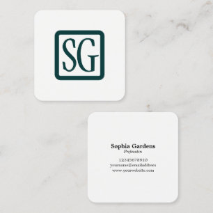Box Initials Rounded - Square - Dark Green Square Business Card