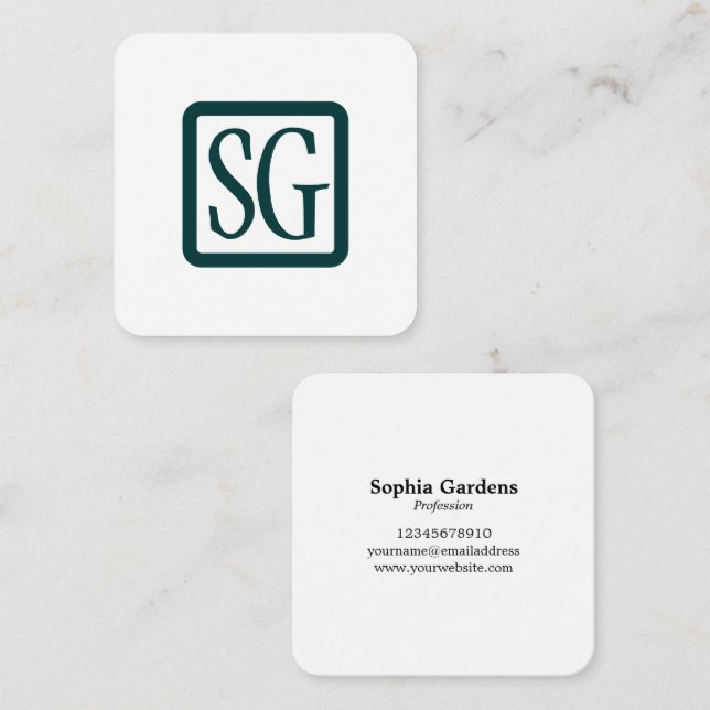Box Initials Rounded - Square - Dark Green Square Business Card (Front/Back)